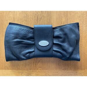 Y2K BCBG black leather clutch - black bow shaped Wallet Checkbook Hand Held